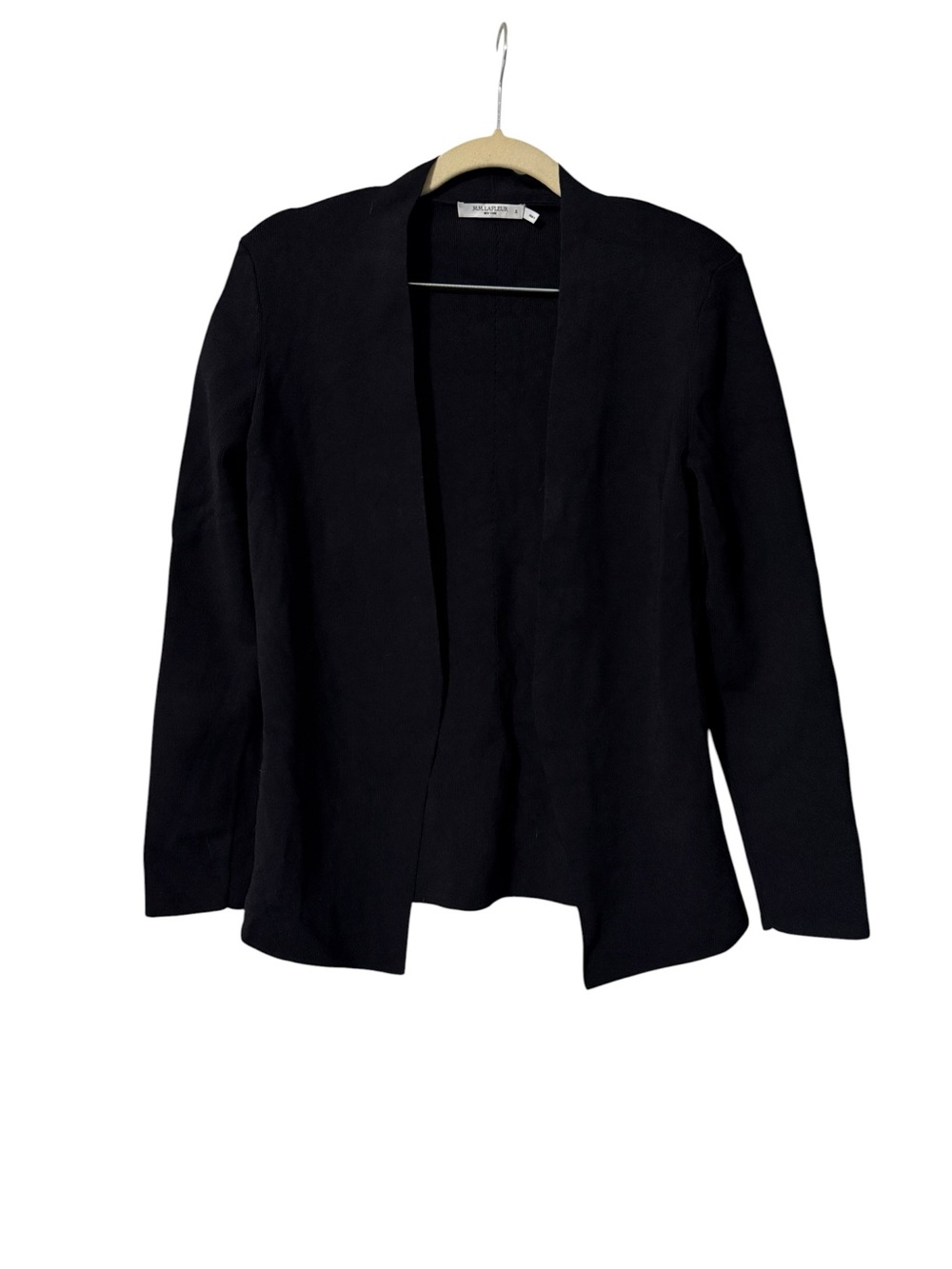 M.M. LaFleur Woolf Nylon Open Front Jacket Solid Black size small tight knit - Picture 3 of 11